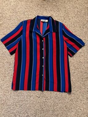 Allison Daley vintage red/blue/black striped button up blouse shirt